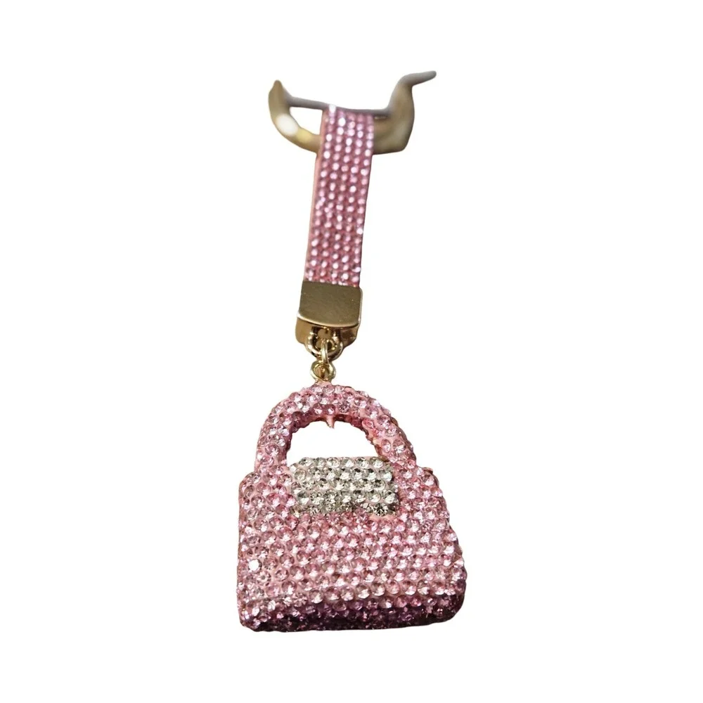 Pink Rhinestone Purse Keychain Sparkly Handbag‎ Bag Charm Gold Tone Accessory